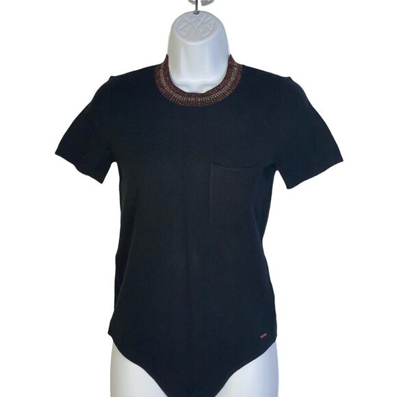 N: Philanthropy Womens Black Short Sleeve Designer Crew Neck Bodysuit Small - Picture 2 of 7